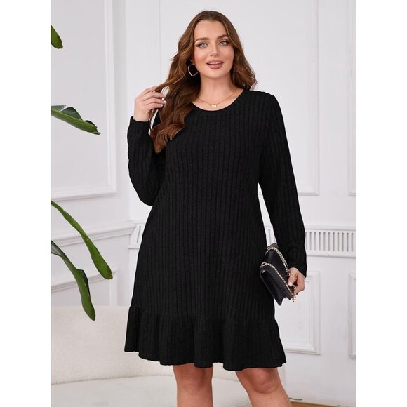 Plus Size Sweater Dress Rayon Polyester Spandex Crew Neck Casual Winter - Picture 4 of 7